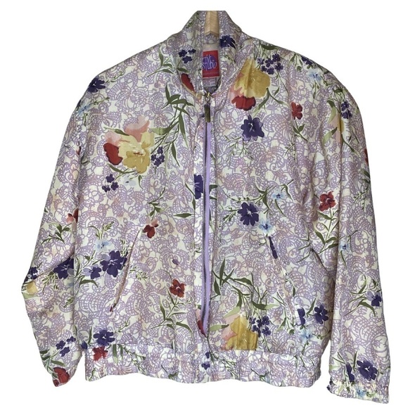 Vintage Jackets & Blazers - Vintage Silk Floral Print Bomber Jacket Women’s Sz Sm